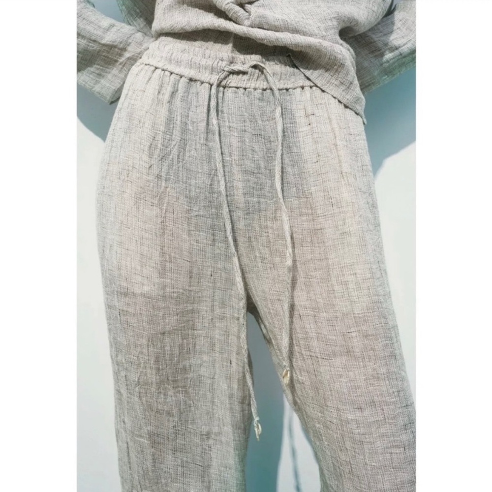 Zara Pants 100% Linen Wide-Leg Neutral Color Pants (item #A21) - Picture 7 of 10